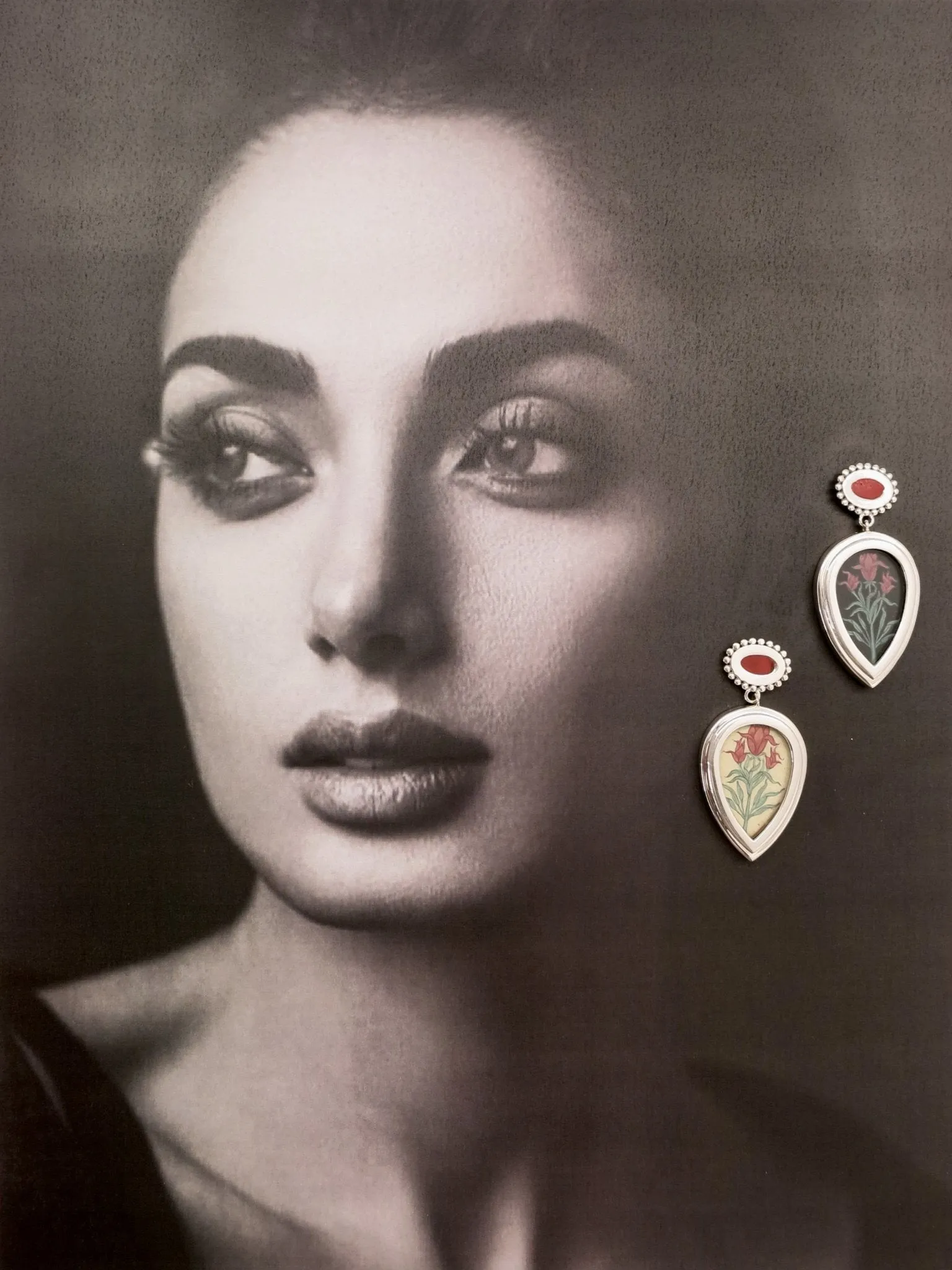 Elegant, asymmetrical, drop-shape, Mughal-inspired, lily earrings
