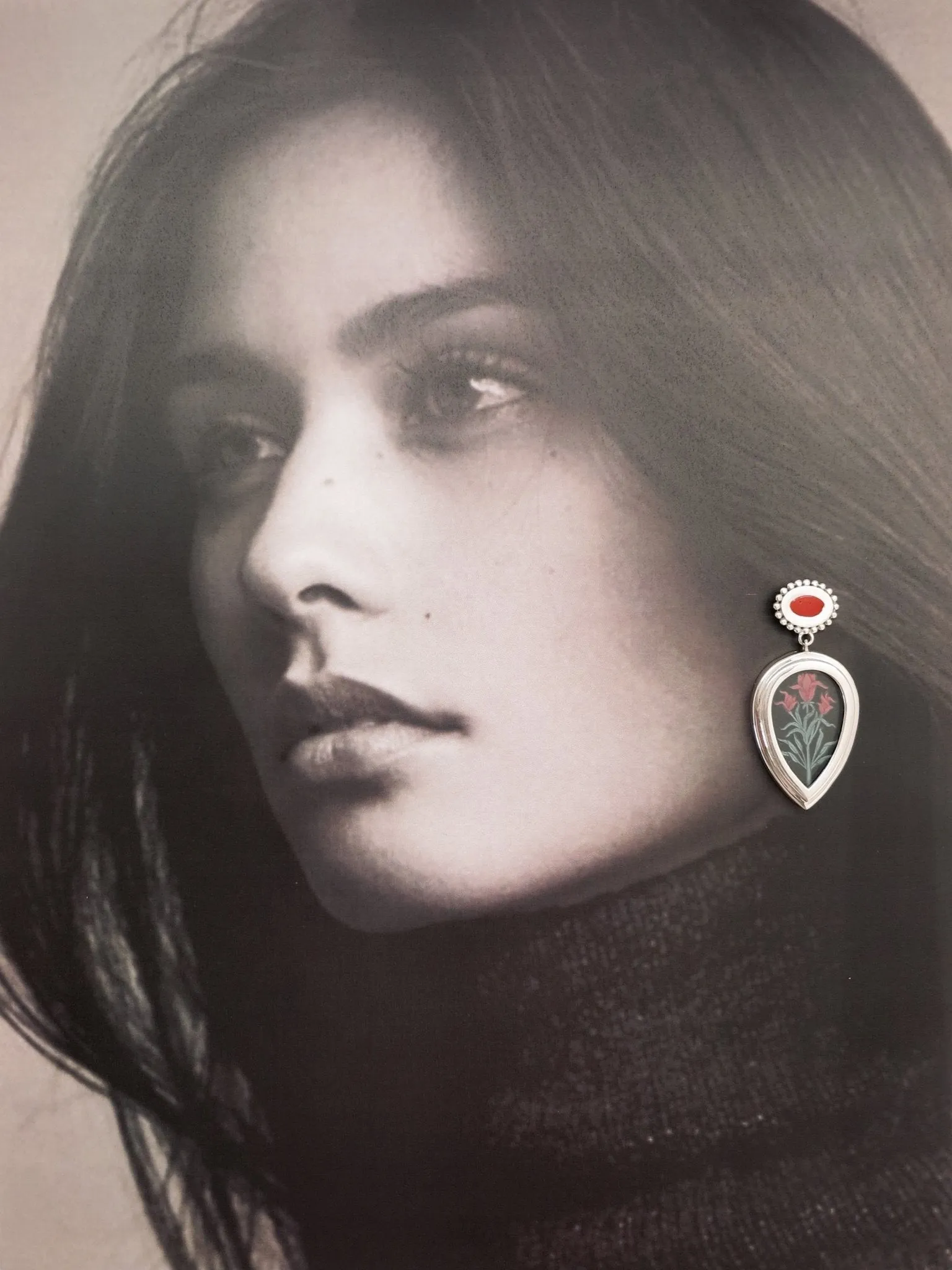 Elegant, asymmetrical, drop-shape, Mughal-inspired, lily earrings