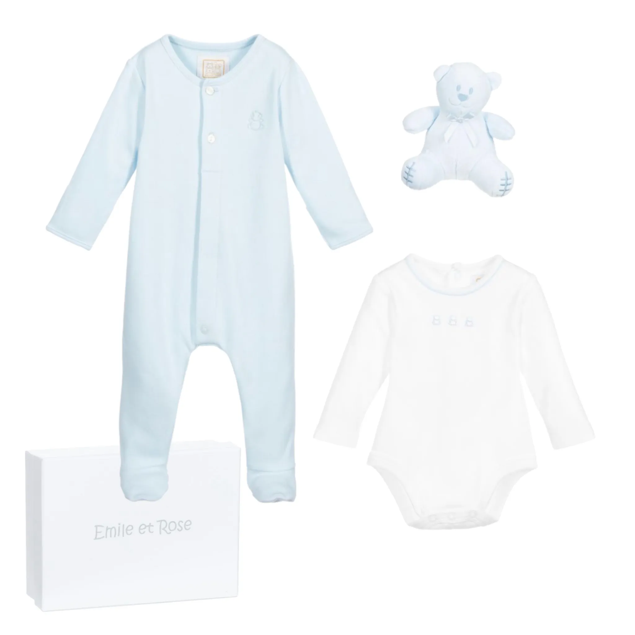 Emile et Rose Blue Babygrow & Bear Gift Set