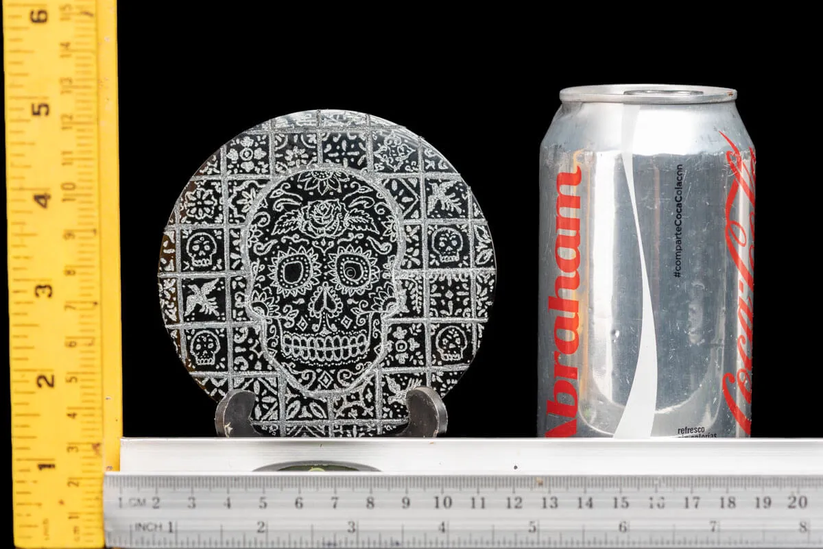 Engraved Obsidian with Skeleton, Day of the dead Theme