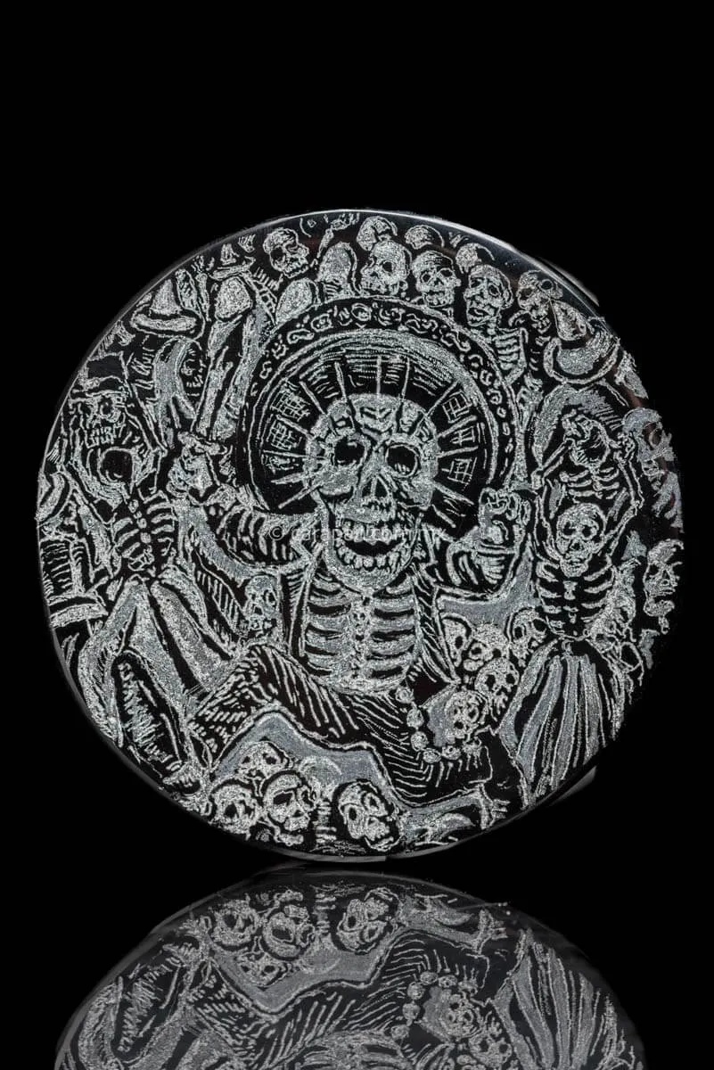 Engraved Obsidian with Skeleton, Day of the dead Theme