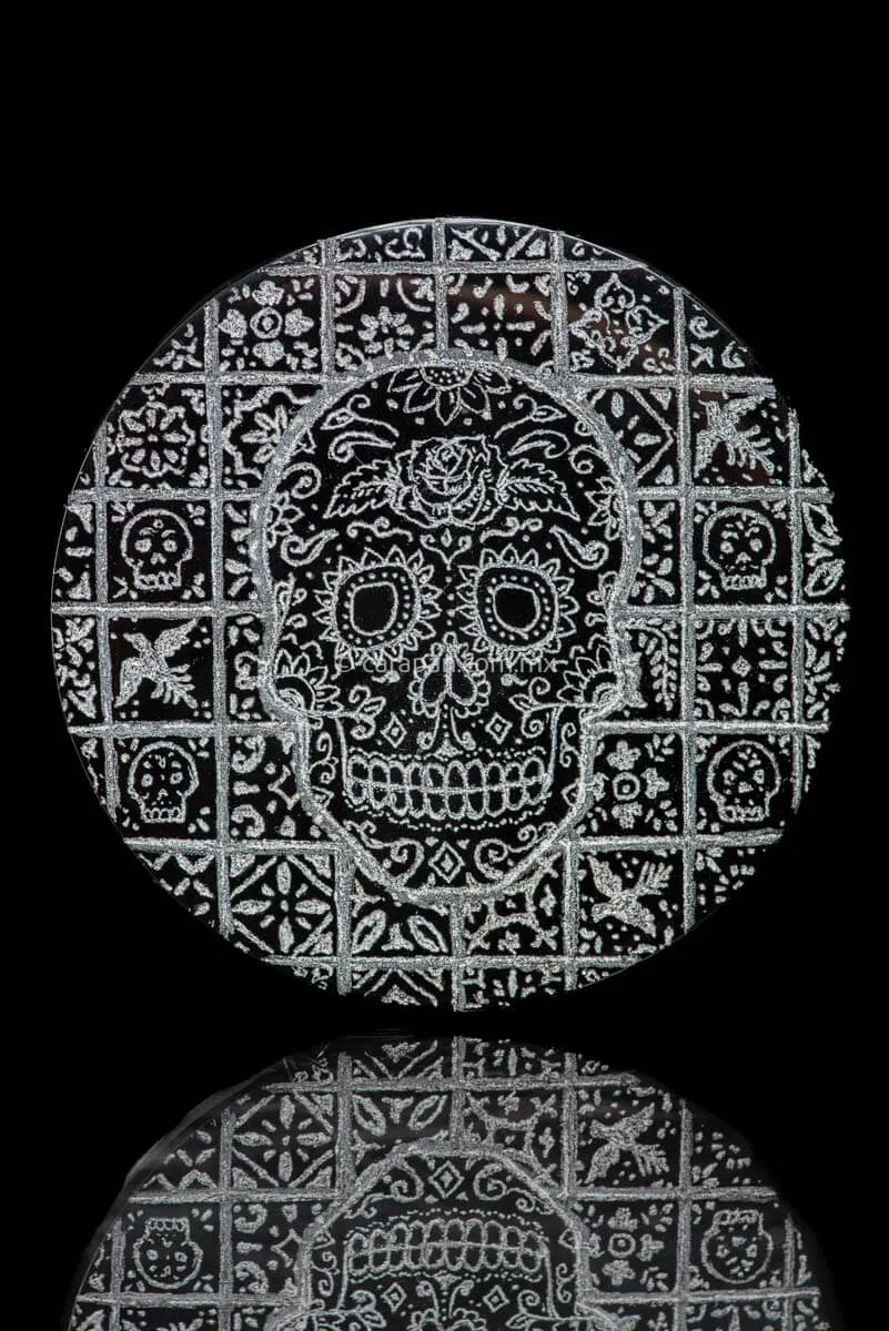 Engraved Obsidian with Skeleton, Day of the dead Theme