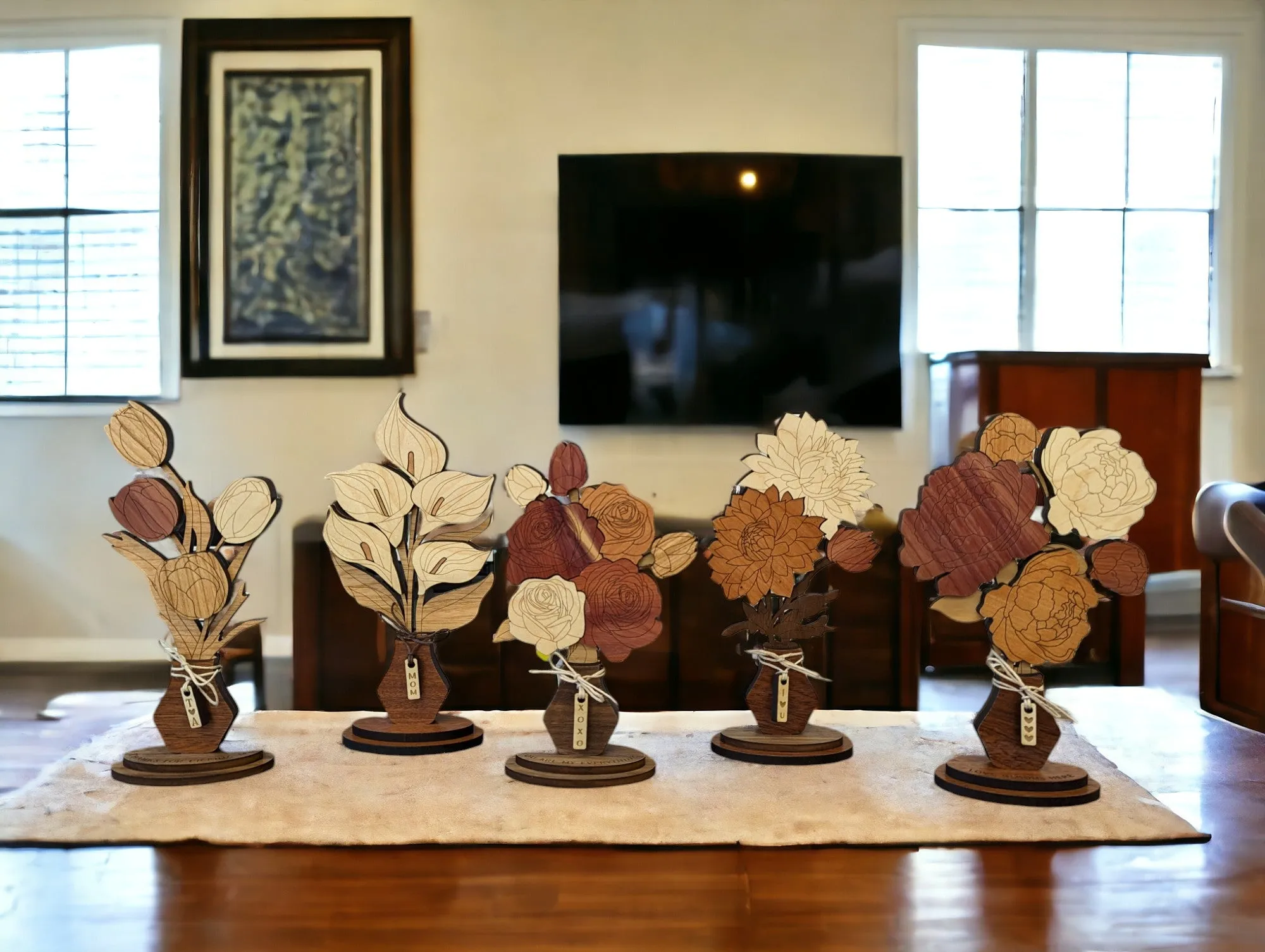 Everlasting Blooms: Handcrafted Wooden Floral Bouquets with personalization options