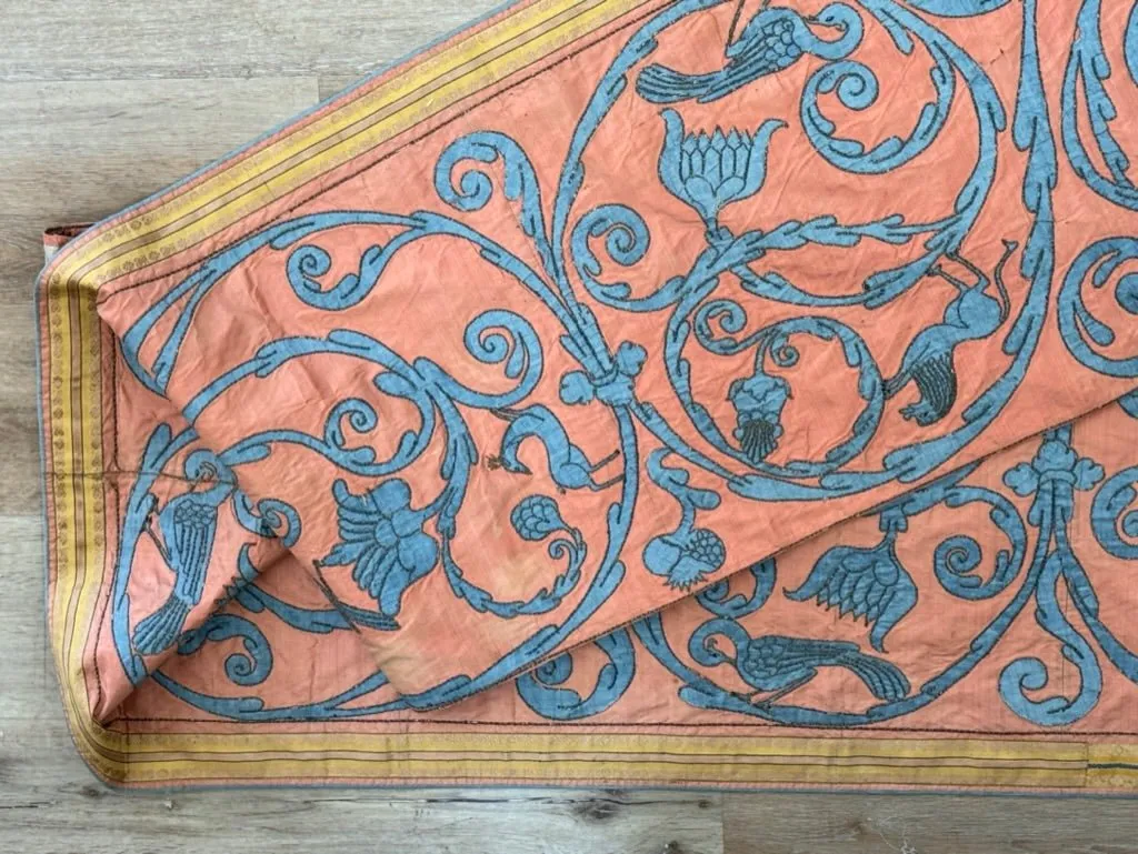 Extraordinary 18th Century Silk Panel - salmon pink and pale blue