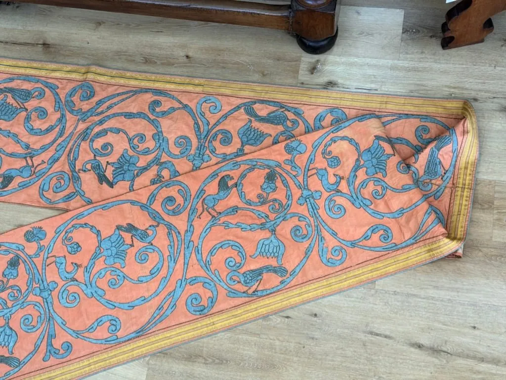 Extraordinary 18th Century Silk Panel - salmon pink and pale blue