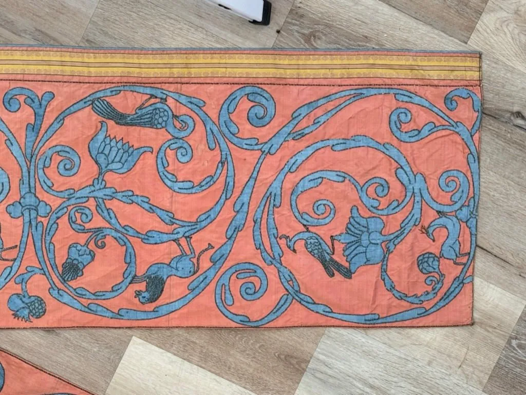 Extraordinary 18th Century Silk Panel - salmon pink and pale blue