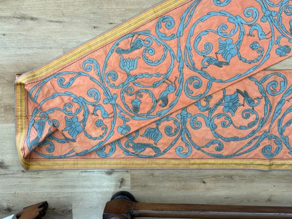 Extraordinary 18th Century Silk Panel - salmon pink and pale blue