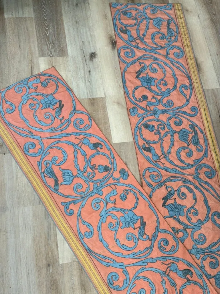 Extraordinary 18th Century Silk Panel - salmon pink and pale blue