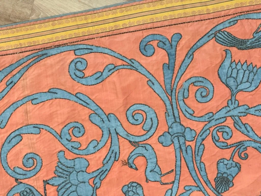 Extraordinary 18th Century Silk Panel - salmon pink and pale blue
