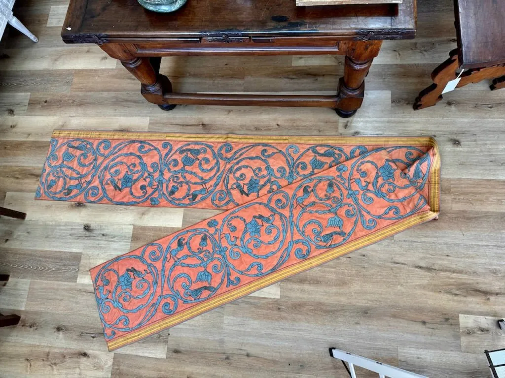 Extraordinary 18th Century Silk Panel - salmon pink and pale blue