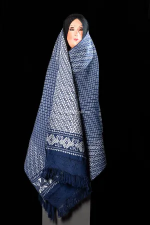 Fine Purepecha Indigenous Cotton Textile Brocade Blue & White Outstanding!
