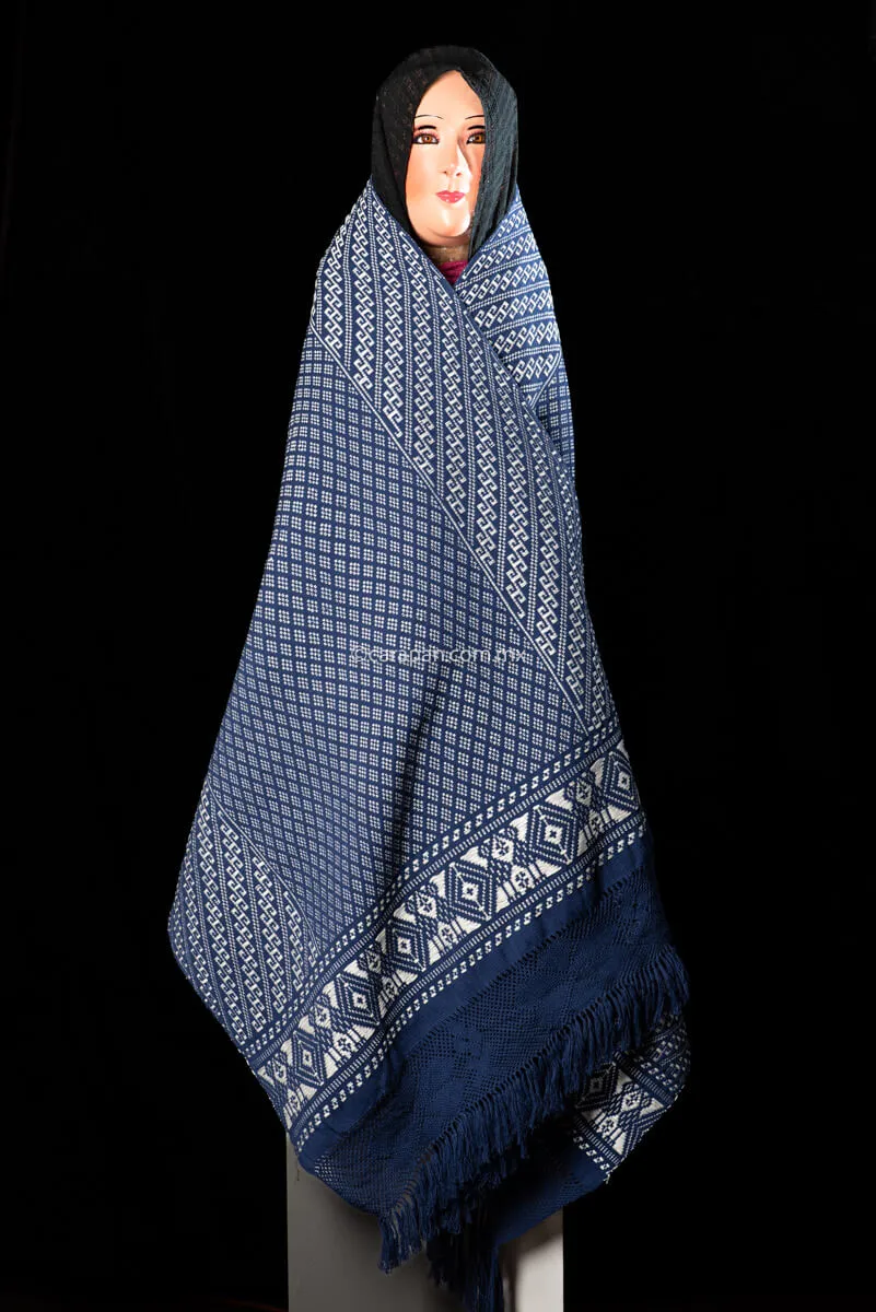 Fine Purepecha Indigenous Cotton Textile Brocade Blue & White Outstanding!
