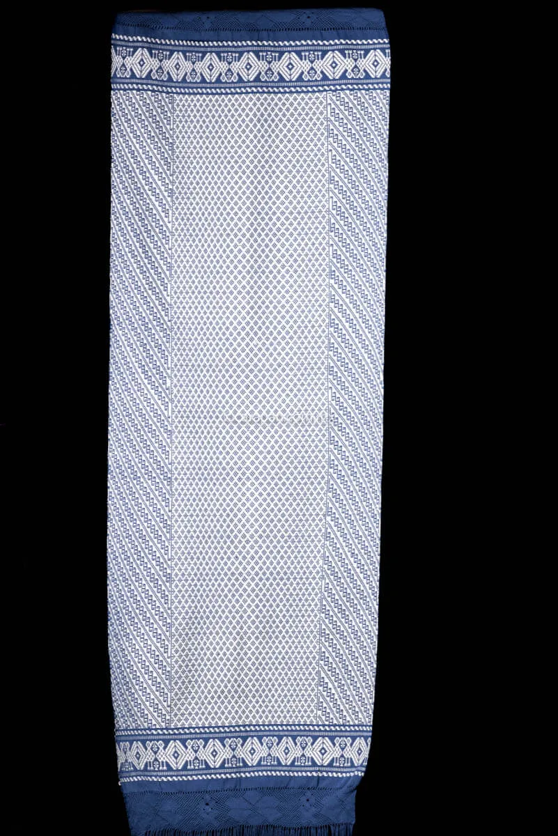 Fine Purepecha Indigenous Cotton Textile Brocade Blue & White Outstanding!