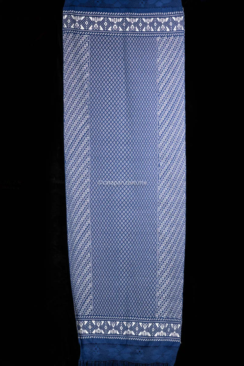 Fine Purepecha Indigenous Cotton Textile Brocade Blue & White Outstanding!