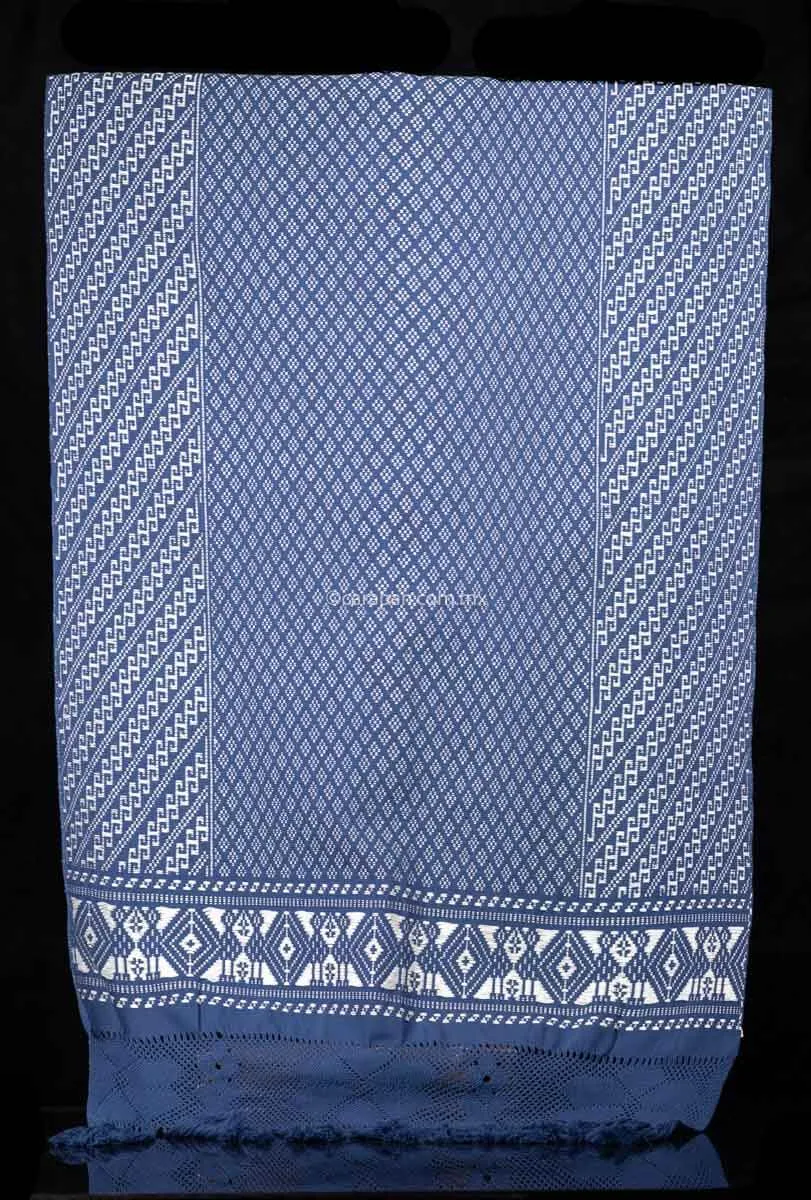 Fine Purepecha Indigenous Cotton Textile Brocade Blue & White Outstanding!