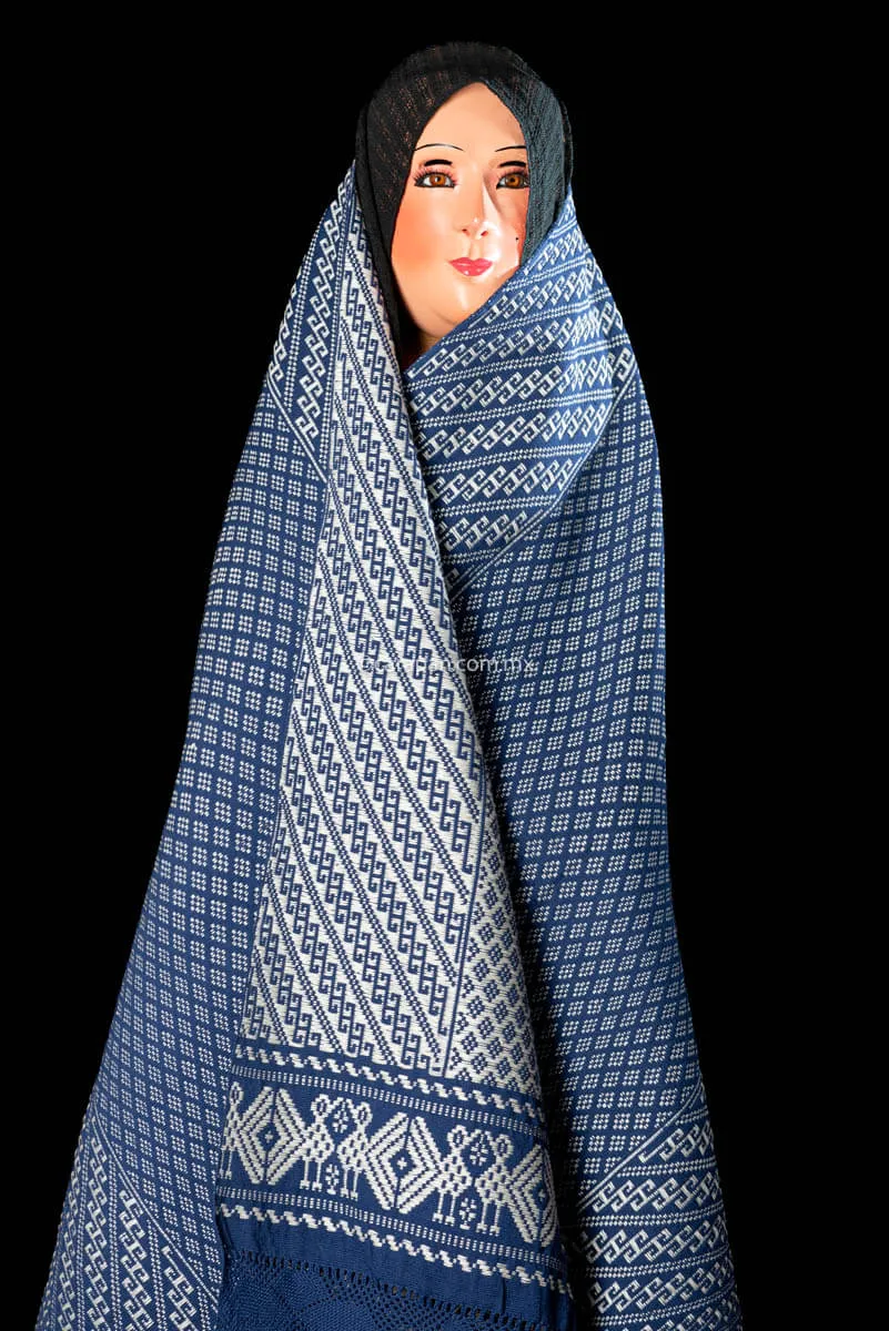 Fine Purepecha Indigenous Cotton Textile Brocade Blue & White Outstanding!