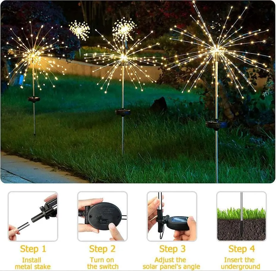 Fireworks Solar Garden LED Lights With Metal Stake