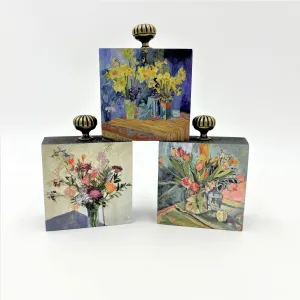 Floral Wood Block w/Iron Knob