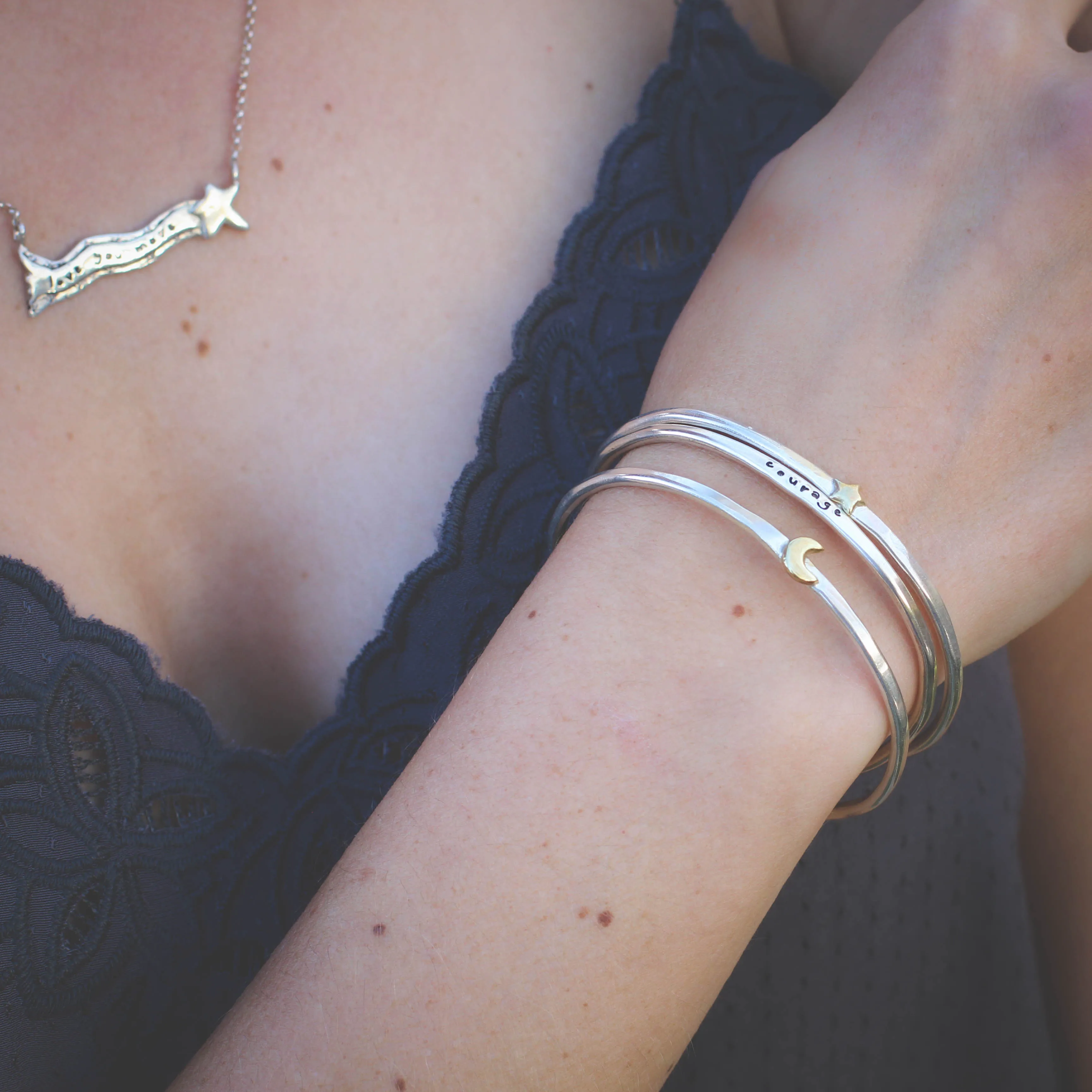 Flower Stacking Cuff bracelet sterling silver and golden bronze