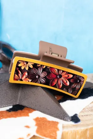 Flowers Everywhere Faux Leather Brown Hair Claw