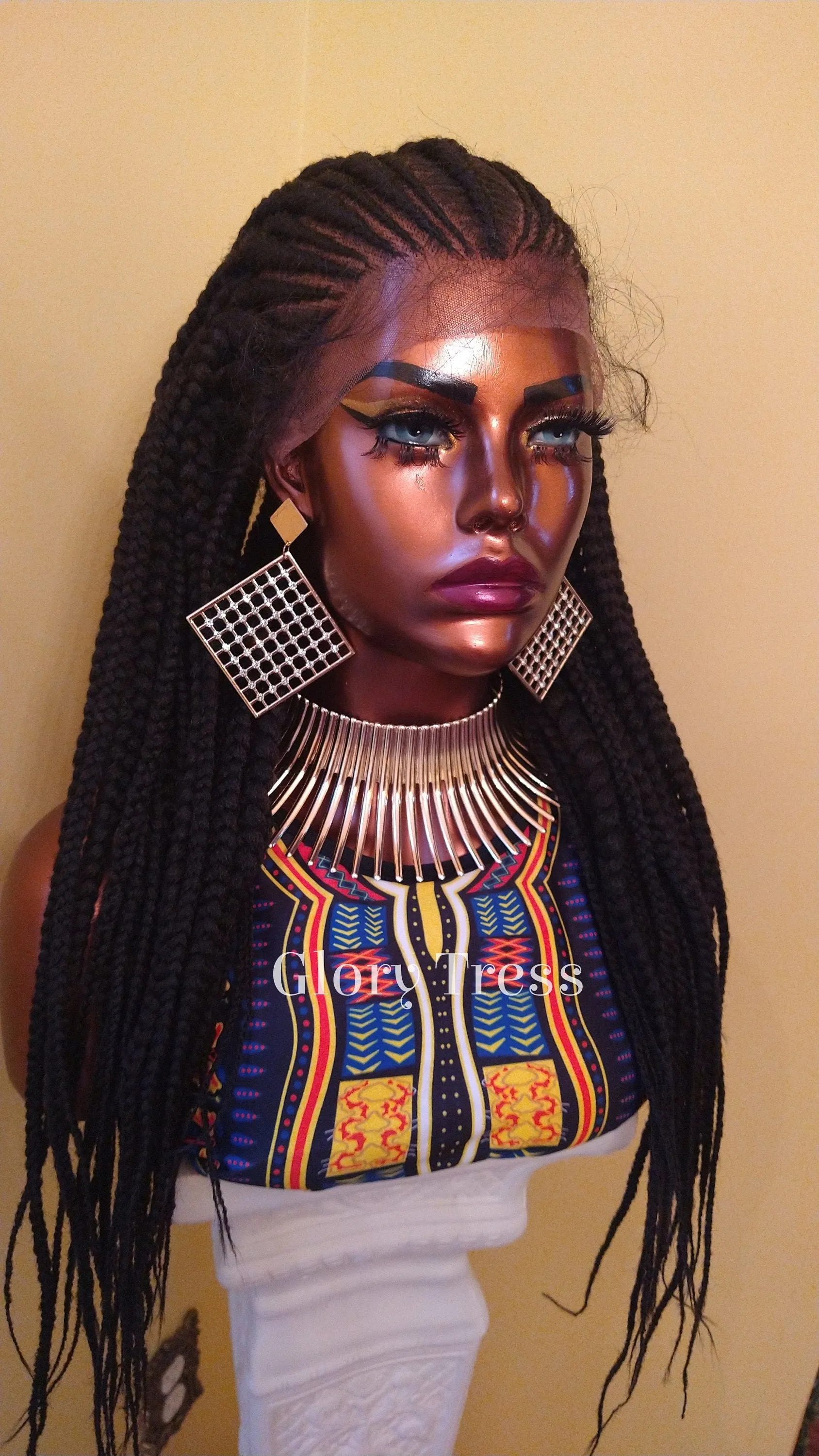 Fulani Box Braids Lace Front Wig | Human Hair Blend | African American Wig | Wig For Black Women | Corn Row Wig | Glory Tress -TRIBAL QUEEN2
