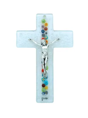 Genuine Murano Glass Crucifix with Center Flowers - 6 in