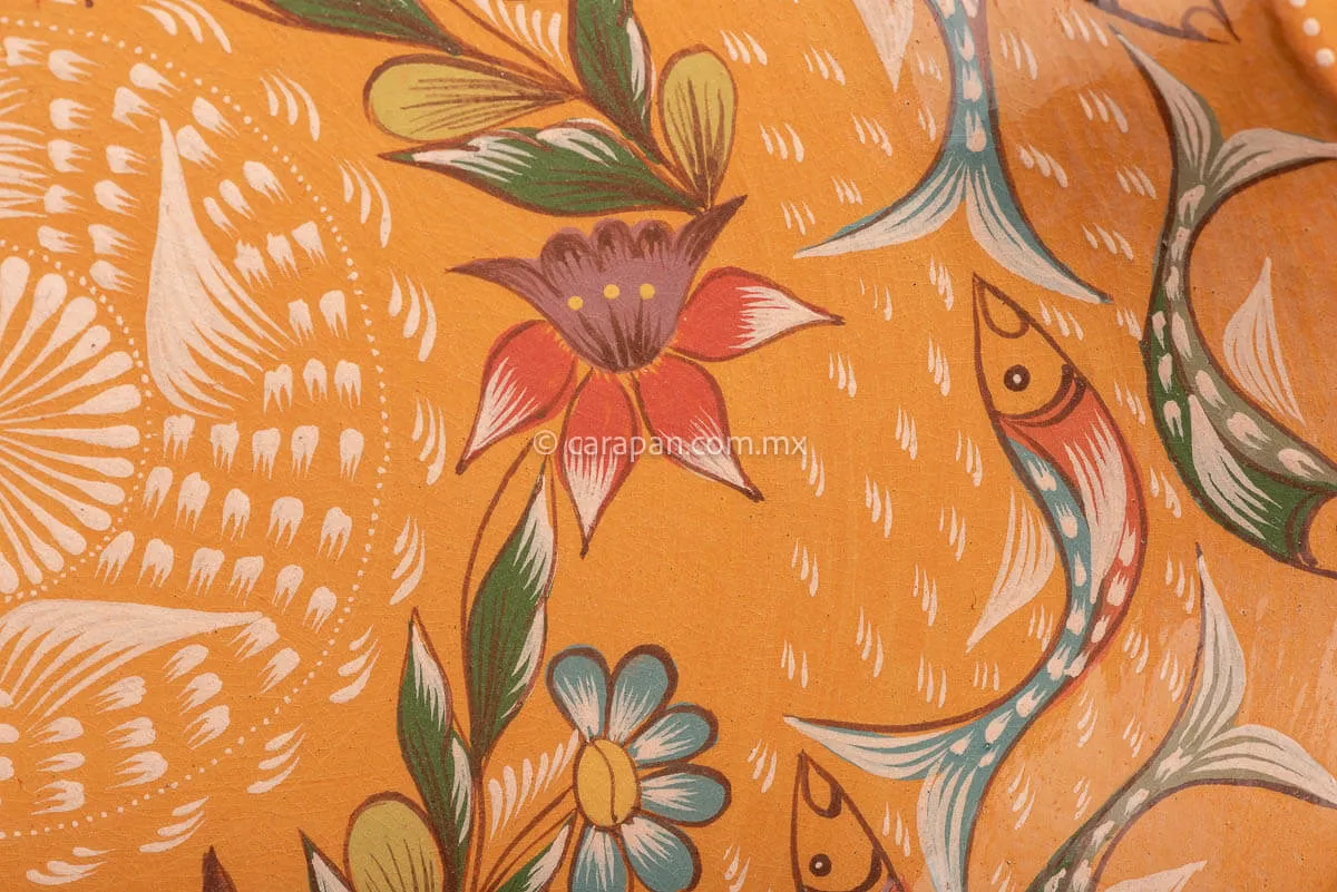 Glazed Flower Shape Plate With Fish from Capula, Mexico.