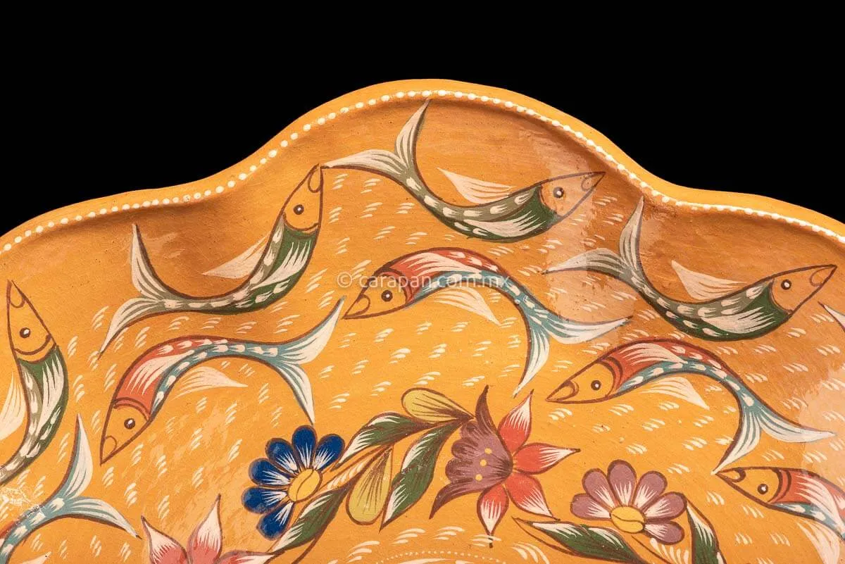 Glazed Flower Shape Plate With Fish from Capula, Mexico.