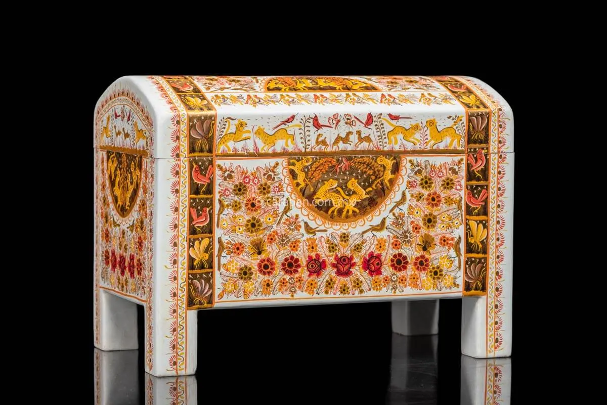 Gold Outlined Lacquered Wood Chest