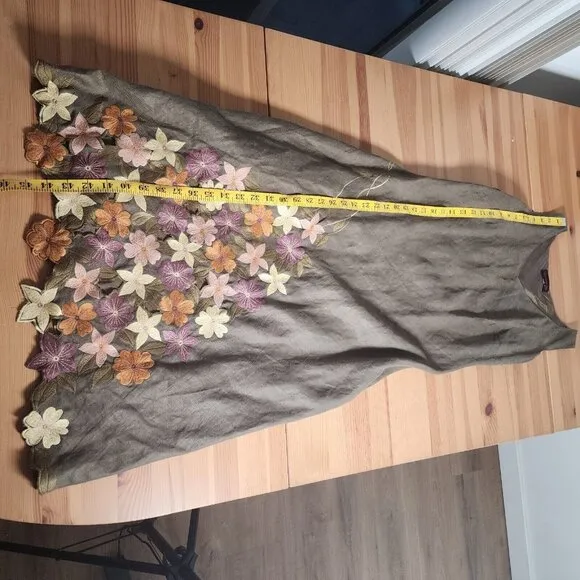 Green Floral Emboirdered Midi Dress Fairy Goblincore Whimsical Artsy Sleeveles S