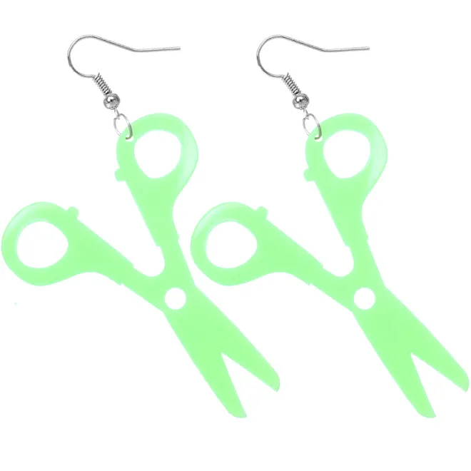 Green Large Whimsical Hairdresser Scissor Earrings
