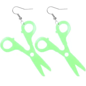 Green Large Whimsical Hairdresser Scissor Earrings