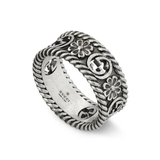 Gucci Silver Flower Interlocking G Ring