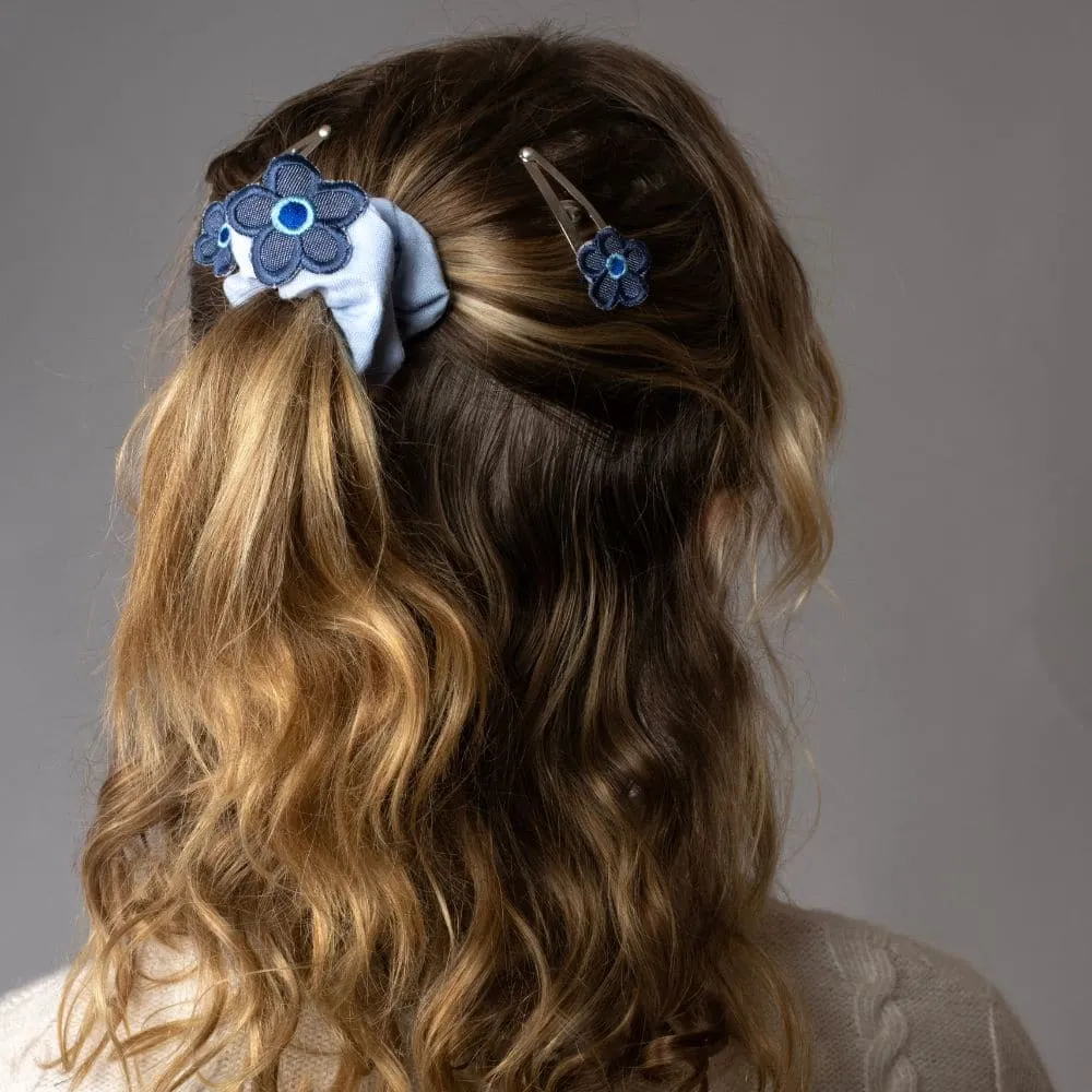 Handmade Children's Denim Flower Scrunchie Set