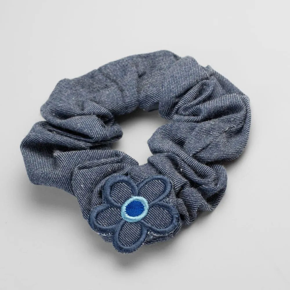 Handmade Children's Denim Flower Scrunchie Set