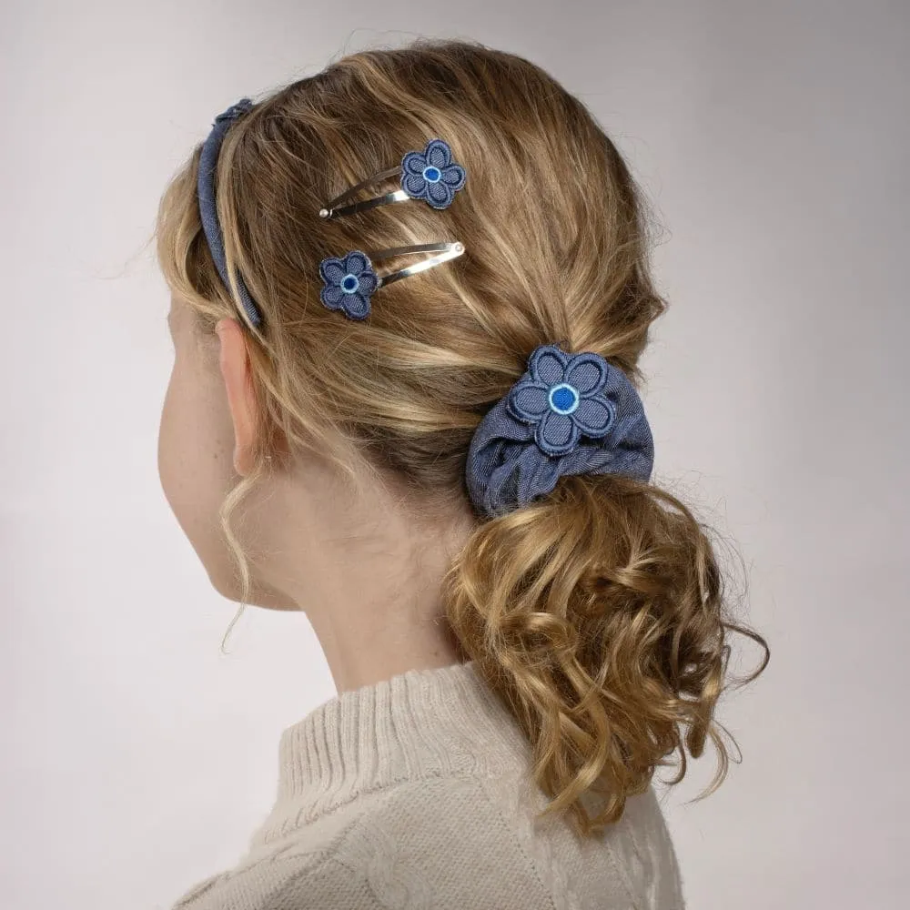 Handmade Children's Denim Flower Scrunchie Set