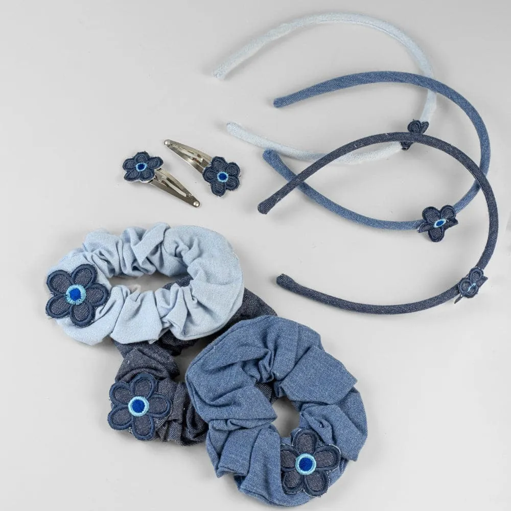 Handmade Children's Denim Flower Scrunchie Set