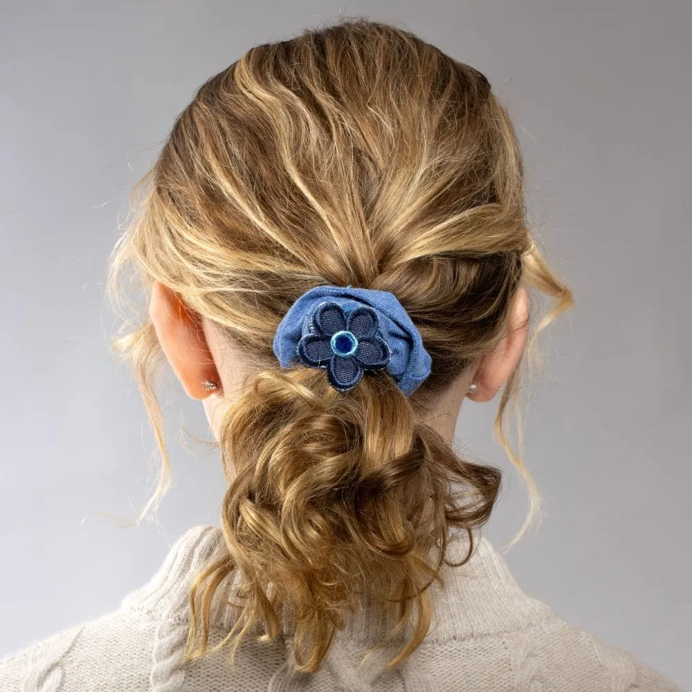 Handmade Children's Denim Flower Scrunchie Set