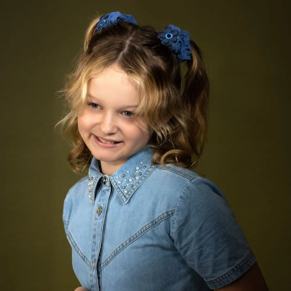 Handmade Children's Denim Flower Scrunchie Set