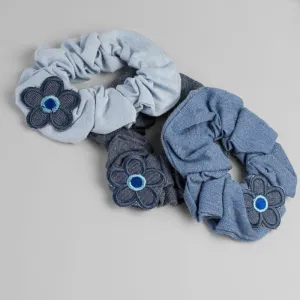 Handmade Children's Denim Flower Scrunchie Set