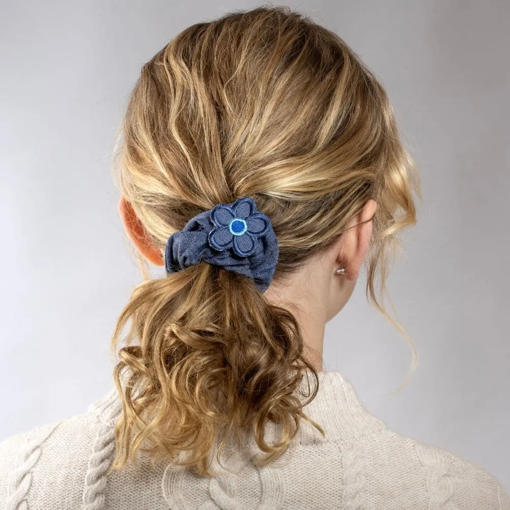 Handmade Children's Denim Flower Scrunchie Set