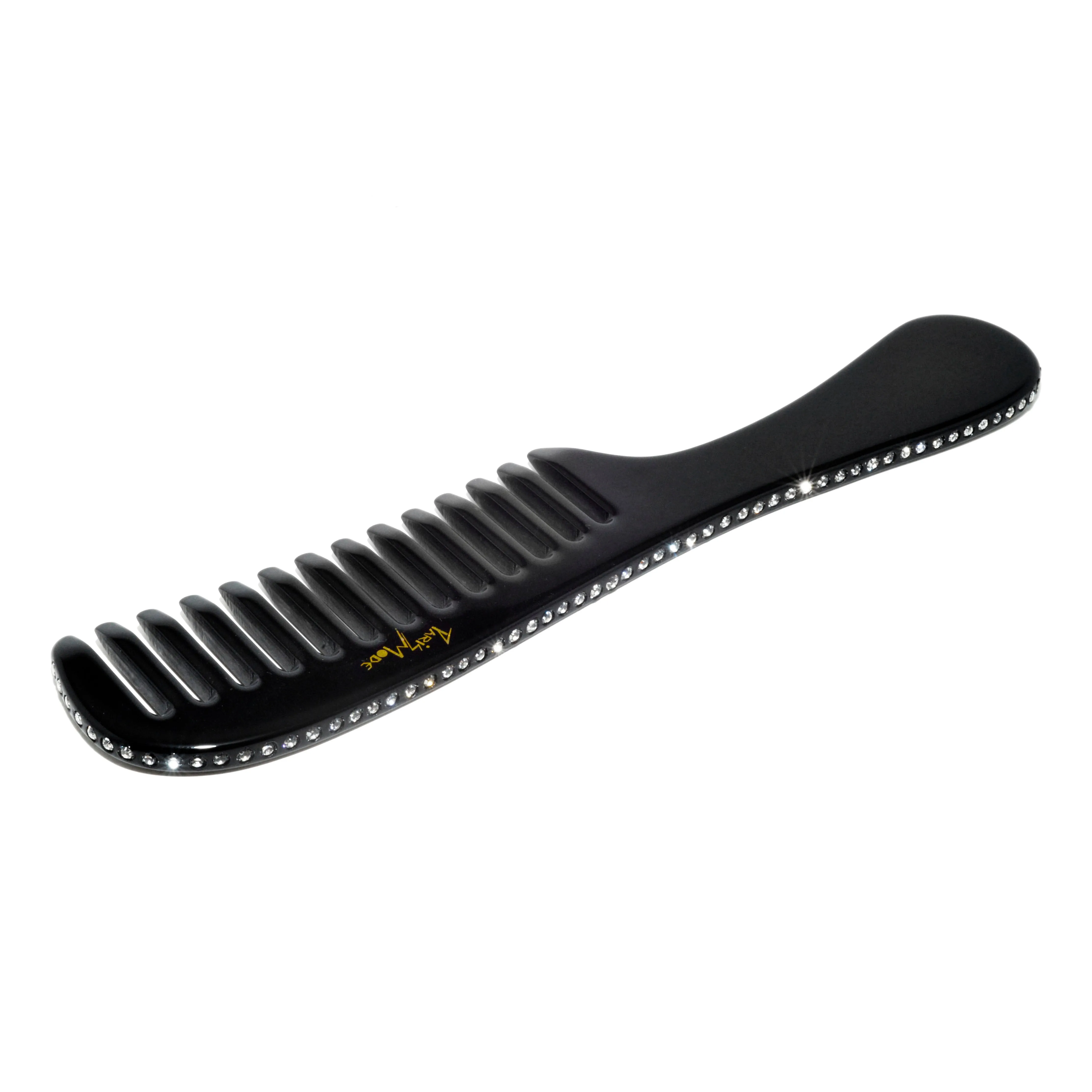 Handmade French Crystal Black Handle Comb