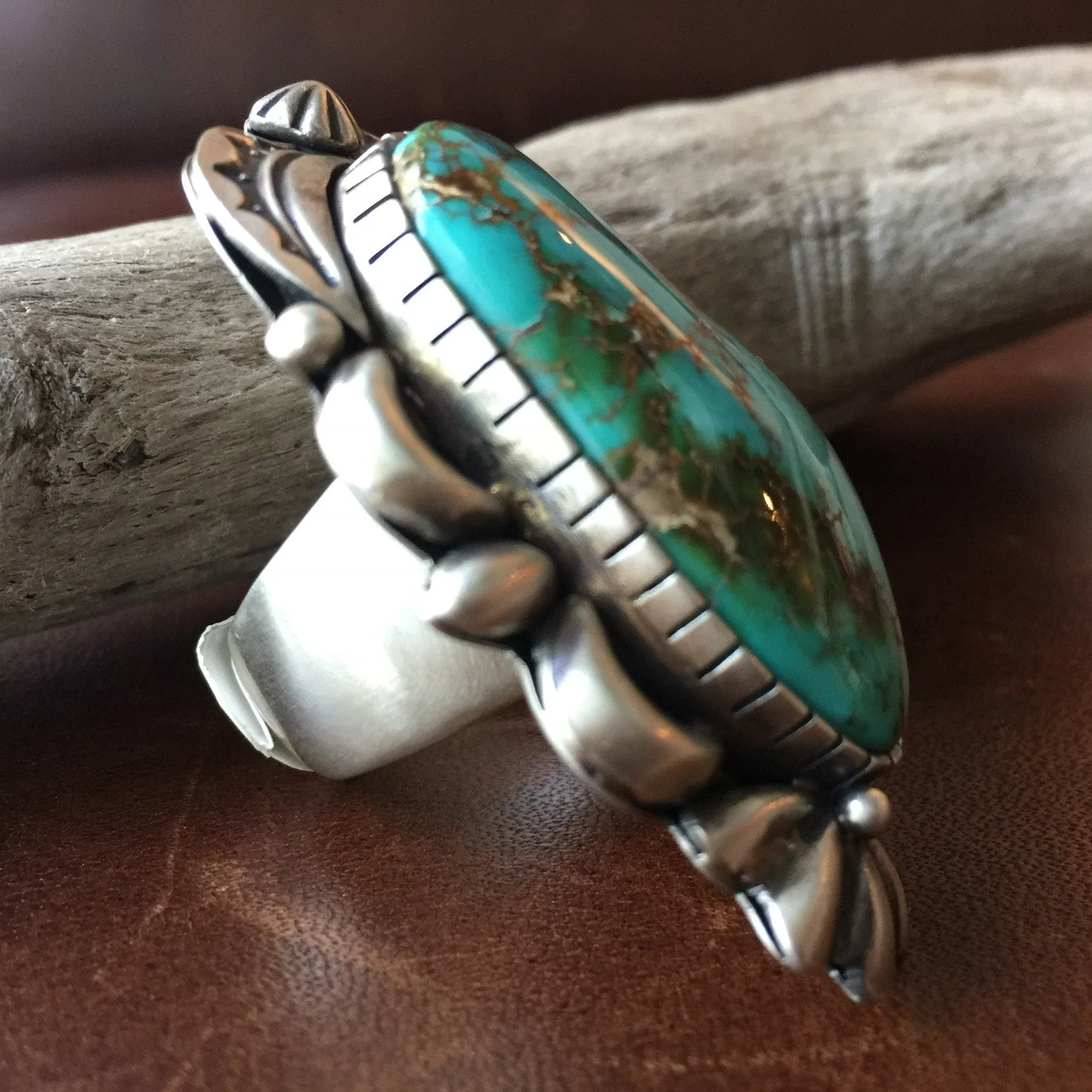 Handmade Royston Turquoise Statement Ring Signed by Danny Clark Size 8