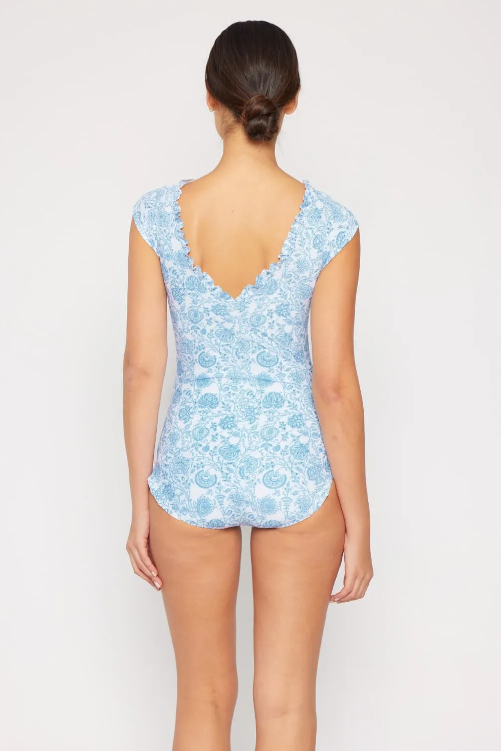 Hazel Blues® | Bring Me Flowers V-Neck One Piece Swimsuit In Thistle Blue: Adult