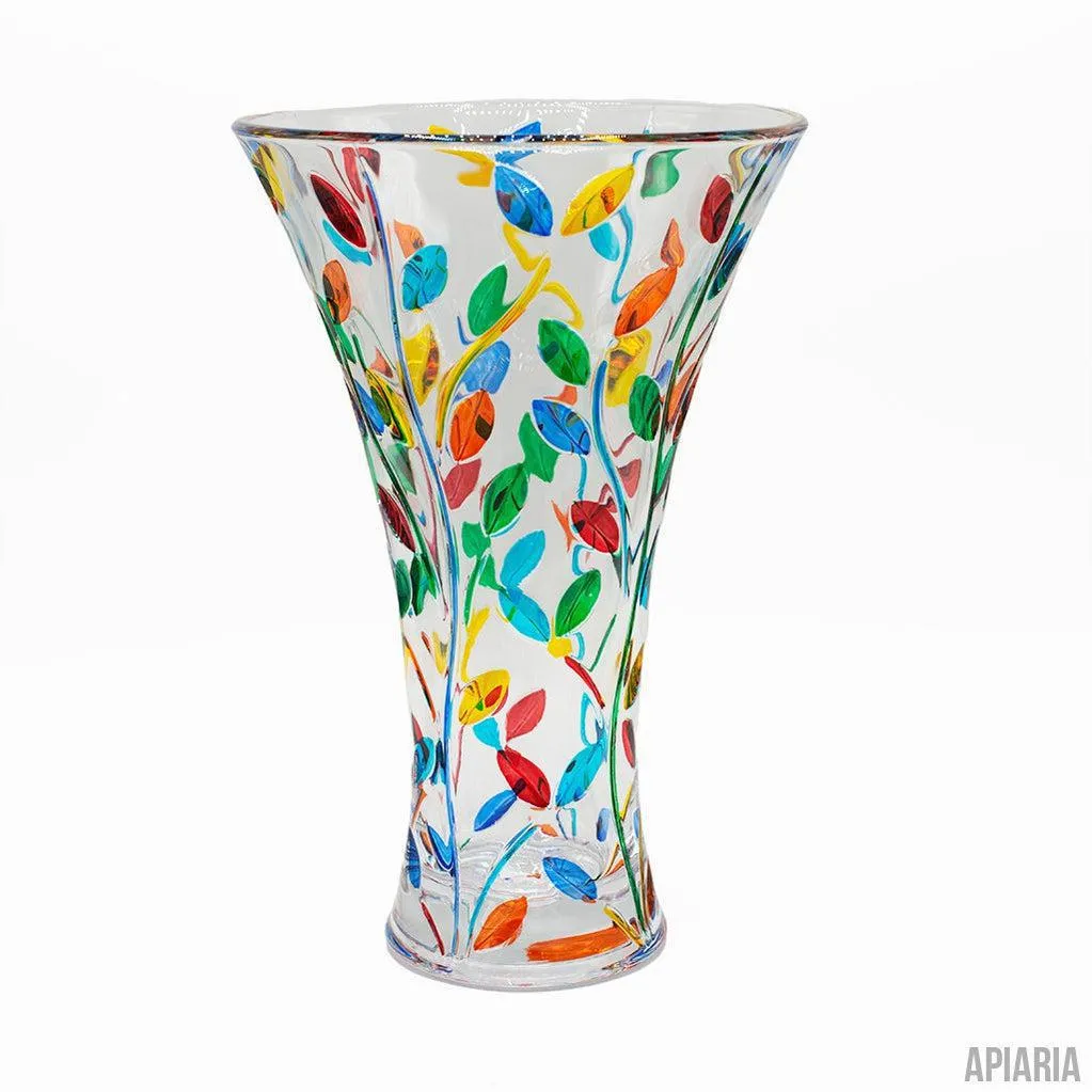 Italian Crystal Vase with Flower Vine Detail in style of Murano