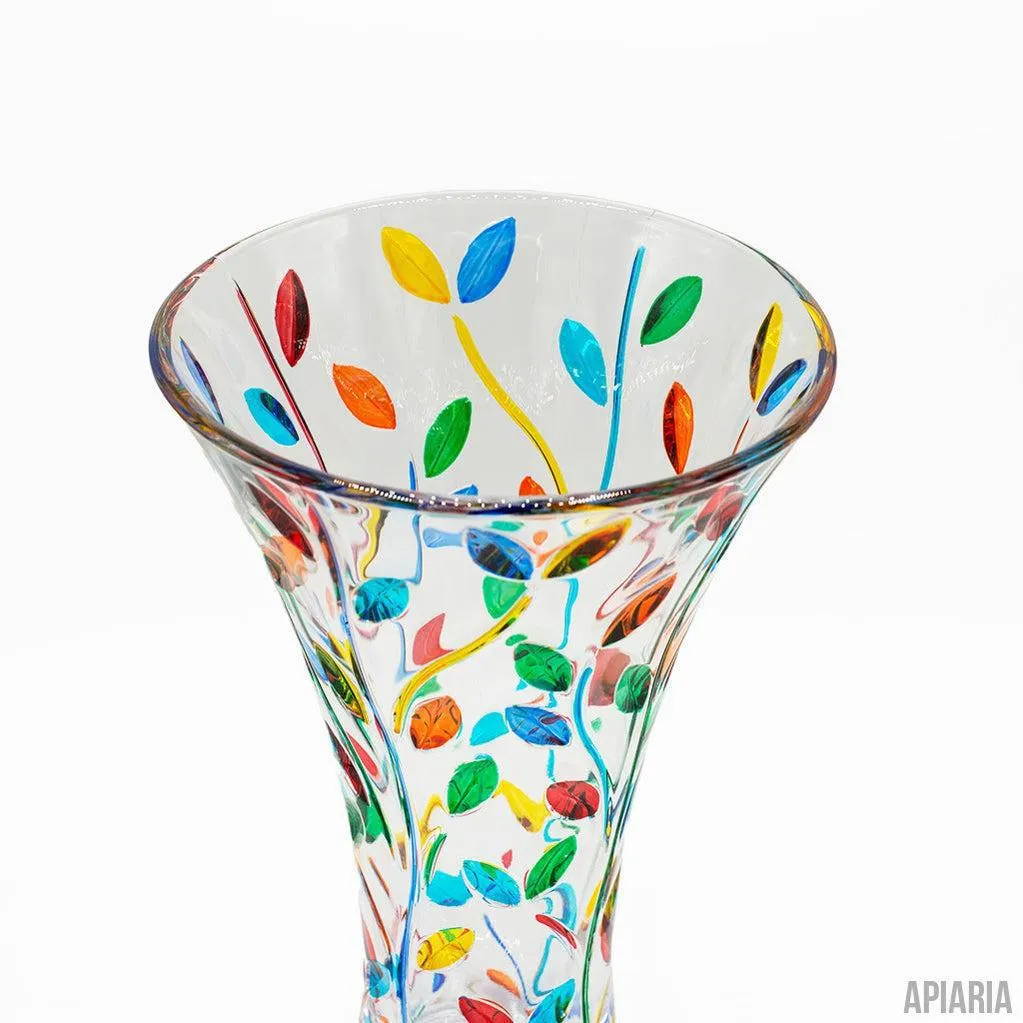 Italian Crystal Vase with Flower Vine Detail in style of Murano