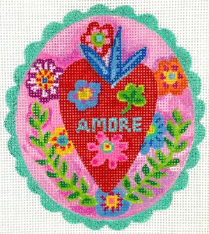 JE-OM-02 “Amore” Red Heart w/Flowers & Leaves on Pink