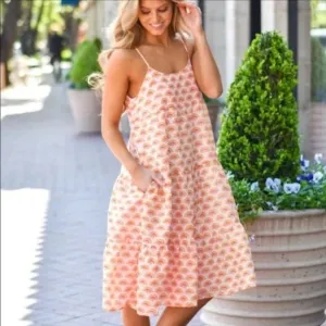 J.Marie Tiered Midi Dress Pink Rainbow Print Pockets NWT