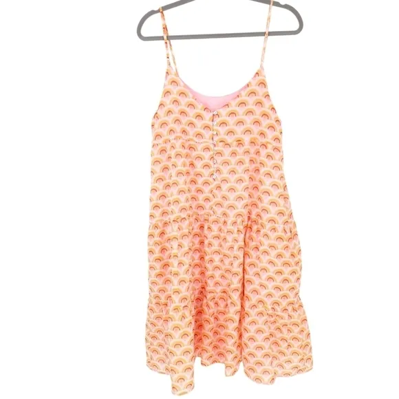 J.Marie Tiered Midi Dress Pink Rainbow Print Pockets NWT