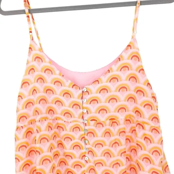 J.Marie Tiered Midi Dress Pink Rainbow Print Pockets NWT